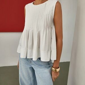 Commense White Pleated Peplum Sleeveless Blouse Size M NWT $49